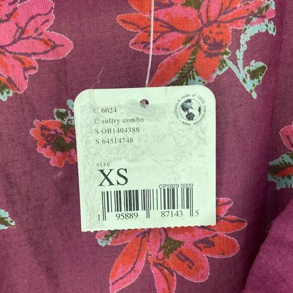 Free People NWT Pink Floral Sultry Combo Amanda Ruffle Top Blouse Size XS - Picture 7 of 9